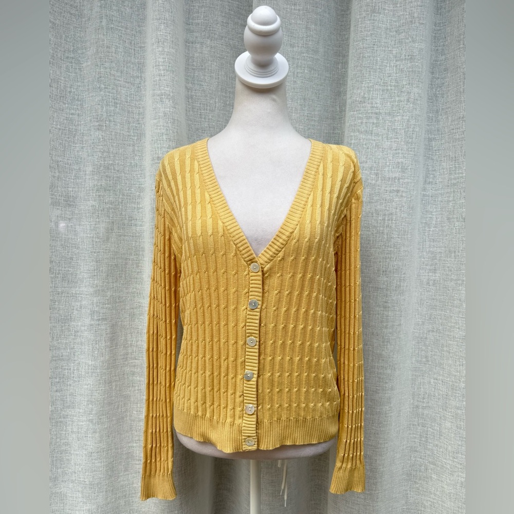 1990s ZZ Silk yellow button down cable knit cardigan